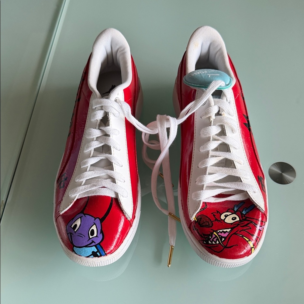 Custom hand painted mulan Cartoon Character Red puma Sneakers women’s 7.5